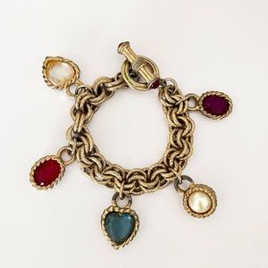 Vintage Givenchy Gripoix Byzantine Heart Charm Bracelet